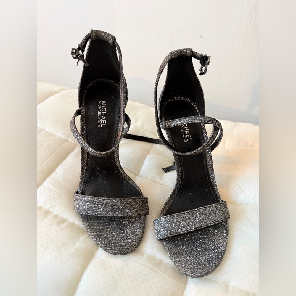 MICHAEL Michael Kors Gunmetal Glitter Ankle-Strap Heels